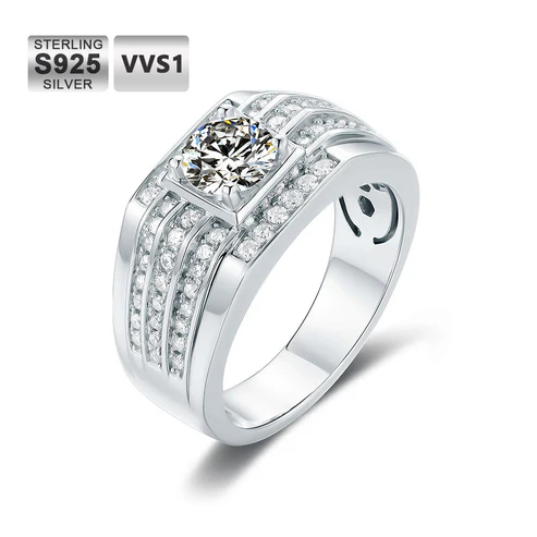 Promise® Men’s 1ct VVS1 Moissanite Diamond 925 Silver Ring