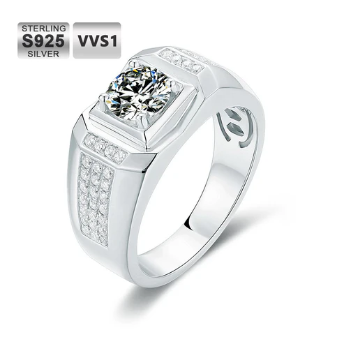 Promise® Men’s 1ct VVS1 Moissanite Diamond 925 Silver Ring