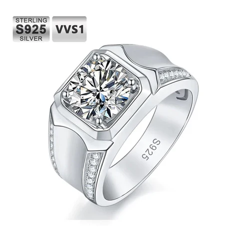 Promise® Men’s 3ct VVS1 Moissanite Diamond 925 Silver Ring