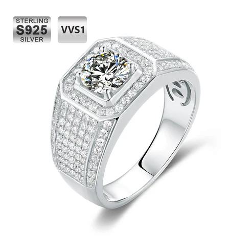 Promise® Men’s 1.0ct VVS1 Moissanite Diamond 925 Silver Ring